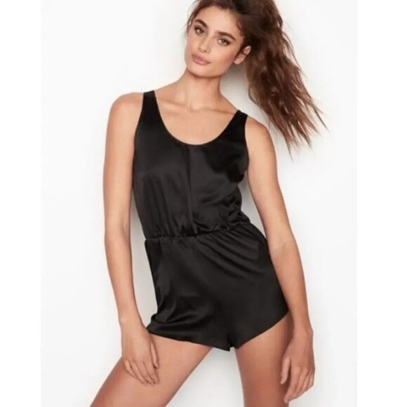 Victoria's Secret Black Satin Sleeveless Romper S - Picture 1 of 9